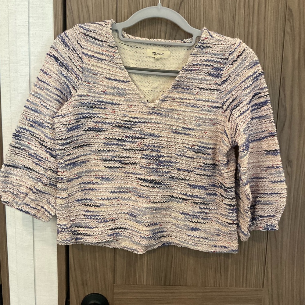 MADEWELL Cropped Womens Sweater Striped Multi Color V Neck  Size XS